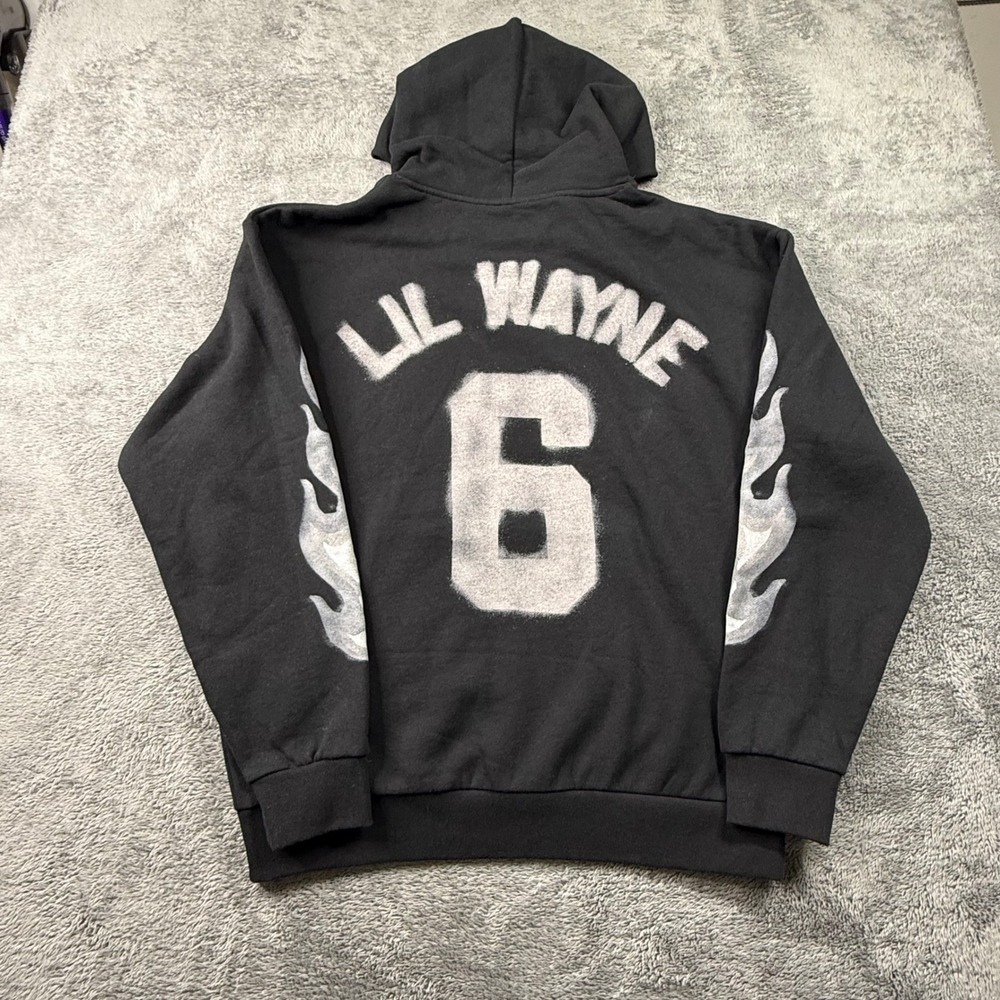 Black Lil Wayne Graphic Fleur-de-Lis Pullover Hoodie VI - Picture 8 of 9